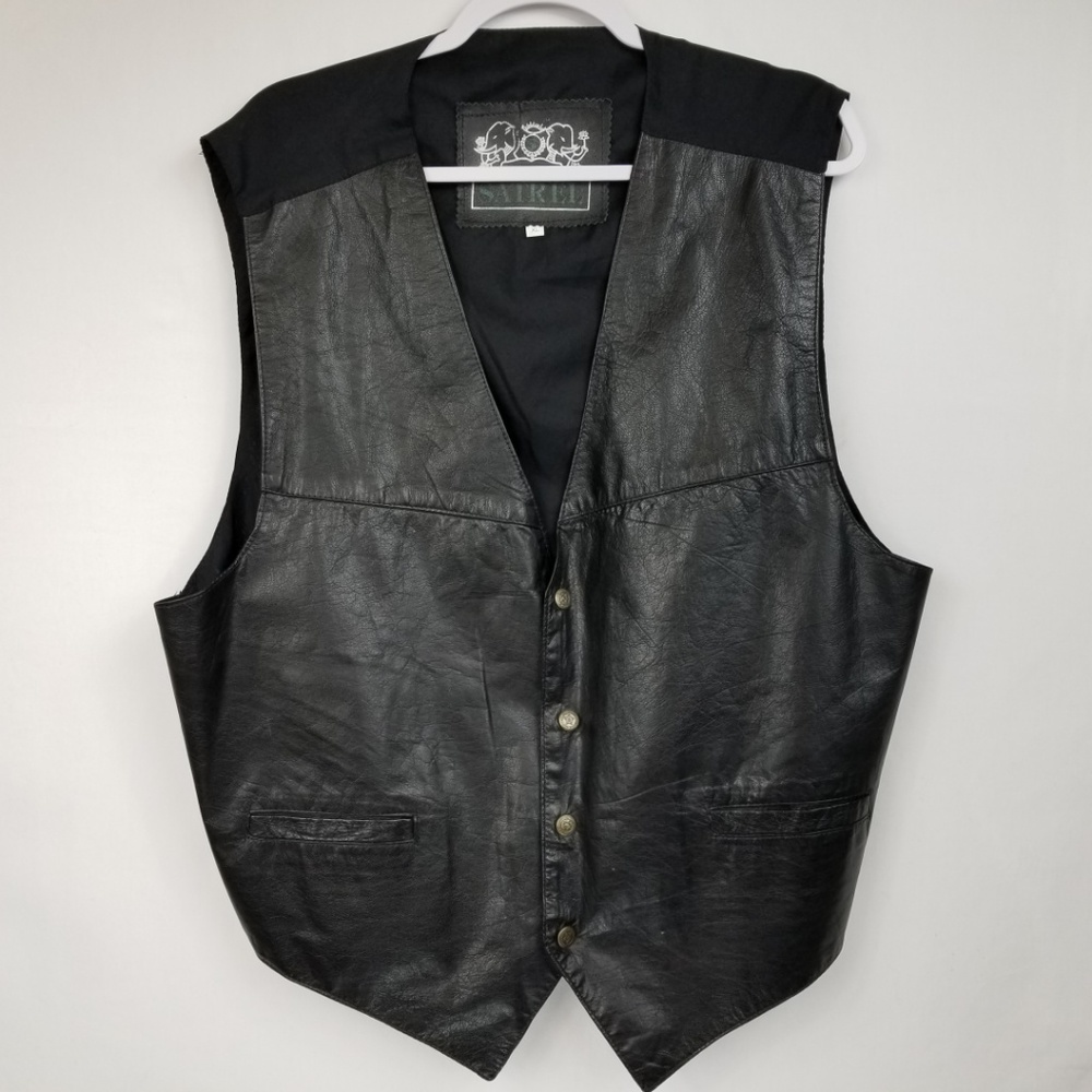 SATREL Black Leather & Fabric Vest Sz L - Picture 2 of 8